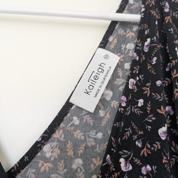 Kaileigh womens black floral fit and flare dress short sleeve size XS - Picture 2 of 3